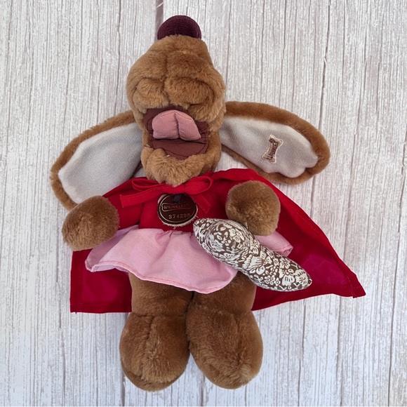 Wrinkles Ganz Girl Dog Plush Finger Puppet Superhero Red Cape Dress Bone 1986 - Picture 7 of 14